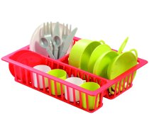 Rotaļu virtuves piederumi, trauki žāvētājā Ecoiffier Dish Rack With Dishes, balta/sarkana/zaļa