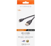 Vads Platinet USB MicroUSB Cable USB, Micro USB, 1.8 m, melna