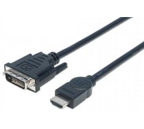 Vads Manhattan DVI-D male, HDMI 19 pin male, 3 m, melna