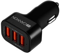 Auto telefona lādētājs Canyon, 3 x USB, melna