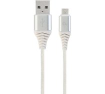 Vads Gembird USB To Micro USB Premium Cotton Braided USB 2.0, Micro USB, 1 m, balta/sudraba