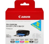 Tintes printeru kasetņu komplekts Canon CLI551 PGI-550PGblack, dzeltens/melna/pelēka
