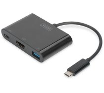 Adapteris Digitus DA-70855 Multiport Adapter USB Type-C, USB-C / HDMI / USB 3.0, 0.15 m, melna