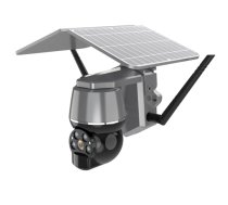 Āra Wifi drošības kamera 4x Zoom ar akumulatoru un Dubulto saules paneli (360 grādos grozāma bezvadu novērošanas kamera ar kustības detektoru, ierakstu, nakts redzmību, audio)