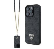 Aizmugurējais Vāciņš Guess - Guess Pu 4g Strass Triangle Metāls Logo Case + Crossbody Strap For Iphone 16 Pro Black