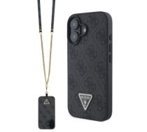 Aizmugurējais Vāciņš Guess - Guess Pu 4g Strass Triangle Metāls Logo Case + Crossbody Strap For Iphone 16 Black