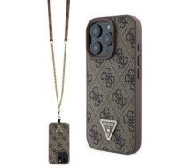 Aizmugurējais Vāciņš Guess - Guess Pu 4g Strass Triangle Metāls Logo Case + Crossbody Strap For Iphone 16 Pro Brown