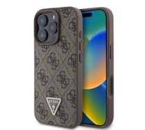 Aizmugurējais Vāciņš Guess - Guess Pu 4g Strass Triangle Metāls Logo Case For Iphone 16 Pro Max Brown