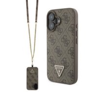 Aizmugurējais Vāciņš Guess - Guess Pu 4g Strass Triangle Metāls Logo Case + Crossbody Strap For Iphone 16 Brown