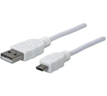 Kabelis Usb Manhattan Usb-a - Microusb 0.3 M Balts (326537)