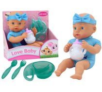 Baby doll, headband, feeding accessories, blue