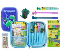 School Pencil Case with Dinosaur Blue Accessories