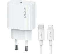 Lādētājs Usams Usams ład. Siec. 1xusb-c T65 Pd20w Pd Fast Charging Us-cc226 + Kabelis Usb-c/lightning Us-sj712 30w Balts/white Yi Series Oyxltz02