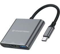 Adapteris Av Conceptronic Conceptronic Dock Usb-c->hdmi,usb3.0,pd             0.25m Gr