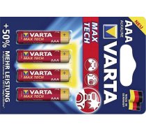 Baterijas Varta Max Tech AAA 4 gab iepakojumā