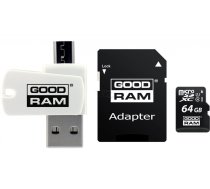 Karte Atmiņas Ar Adapterisi I Lasītājsiem Kart Goodram All In One M1a4-0640r12 (64gb; Class 10; Adapteris, Karšu lasītājs Microsdhc, Karte Atmiņas)