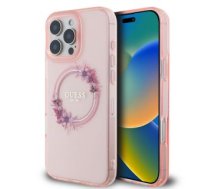 Aizmugurējais vāciņš Guess - Guess IML Flowers Ring MagSafe Case for iPhone 16 Pro Pink