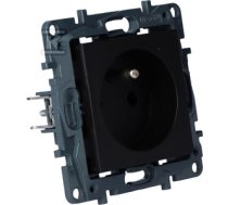 Single power socket with earthing, screw terminals, without contact shutter - black color, NILOE STEP