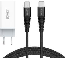 Lādētājs Savio Lādētājs Tíkla 65w Gan La-07 Ar Kabeli Tips C-usb Tips C 100w 1m, Balts-melna