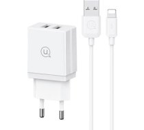 Lādētājs Usams Usams ład. Siec. 2xusb 18w + Kabelis Lightning/usb-a Fast Charging Balts/white Series Hc Hcxltz01
