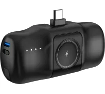 Mini Powerbank Wozinsky Wf16-ycs 5000mah 15w Usb-c Ar Iebūvētu Vadu Usb-c Un Lādētāju Priekš Apple Watch - Melns