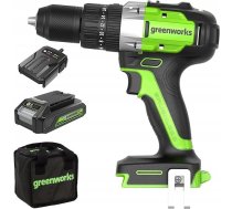 24v Urbjmašīna-skrūvgriezis Gd24dd60k2 Greenworks Komplekts Lādētājs + Aku 2ah + Futlāris Mīksts