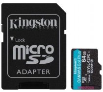 Zibatmiņa Kingston Kingston 64 Gb Microsdxc Canvas Go! Plus Gen4 200mb/s A2 U3 V30 Card + Adapteris