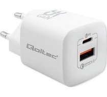 Lādētājs Qoltec Lādētājs Tíkla 35w Gan Ultra | 5-20v | 2.25-3a | 1 X Usb Tips C Pd | 1 X Usb | Balta