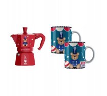 Bialetti - Komplekts Joyful Christmas Kafijas Kanna Moka Express 6tz Sarkans + 2 Krūzes 300 Ml