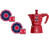 Bialetti - Komplekts Joyful Christmas Kafijas Kanna Moka Express 3tz Sarkans + 2 Krūzes Ze Spodkami