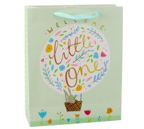 Birth Gift Bag Bunny Flowers Green 32 x 26 x 12 cm