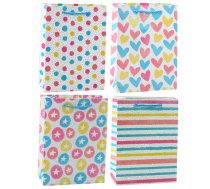 Gift Bag Hearts Stars Dots Stripes Colored 23 x 18 x 10.5 cm