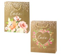 Gift Bag Love Inscription Flowers Glitter 32 x 26 x 10 cm