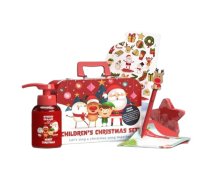 Hiskin_set Children's Christmas Set Grające Ziepes 200ml + Ziemassvētku Skarpeta Dāvanu 1gab + Uzlīmes świąteczne 1gab + Pildspalva 1gab + Papeteria Do świętego Mikołaja 1gab + Bumba Vannas Zvaigzne 1gab + Metāla Koferis