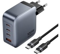 Lādētājs Vention 3x Usb-c, 1x Usb-a, 100w (pelēka) Ar Kabeli Usb-c Do Usb-c (1m) Melna