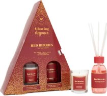 Difuzors Aromatizēts Beliani Glowing Elegance Komplekts Kociņi Aromātiskās Sarkans AUGĻI 95ml + Svece Aromātiskā Sarkans AUGĻI 120g