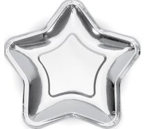 Party Deco šķīvji Papīra, Zvaigzne, Sudrabs, 18 Cm, 6gab. Universāls