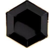 Party Deco šķīvji Papīra, Geometryczne, Melns Ar Zelta Brzegiem, 23 Cm, 6gab. Universāls