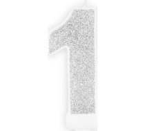 Svece Dzimšanas Dienas, Numurs 1, Sudraba Spīdošs, 7 Cm. Universāls