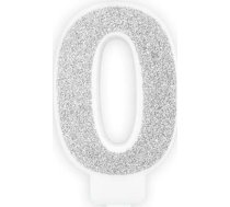 Svece Dzimšanas Dienas, Numurs 0, Sudraba Spīdošs, 7 Cm. Universāls