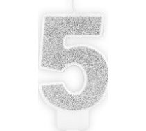 Party Deco Svece Dzimšanas Dienas Cipars "5" Sudraba