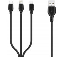 Xo Kabelis Nb230 3in1 Usb + Usb-c + Microusb + Lightning 1,0m 2,4a Melns