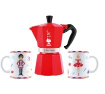 Bialetti Komplekts łamacza Orzechów Kafijas Kanna Moka Express 6tz + 2 Krūzes 300ml