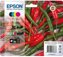 Tuša Epson Epson 503 Xl Multipack - 4er-pack - Xl - Melns, Dzeltens, Cyan, Magenta - Original - Blisteris Mit Rf- / Akustischem Alarmsignal - Tintenpatrone - Fur Expression Home Xp-5200, Xp-5205, Workforce Wf-2960dwf, Wf-2965dwf