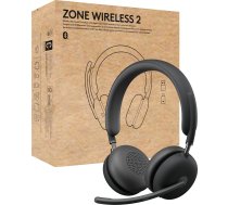 Austiņas Logitech Zone Wireless 2 Teams, Wired & Wireless, Office/call Center, 230 G, Headset, Graphite