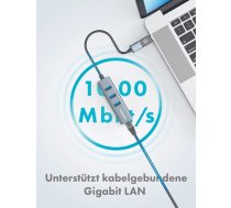 HUB USB Graugear USB-HUB 3x USB 3.0 Ports Type-A+ Gbit LAN retail