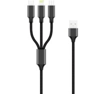 Kabelis Usb Techonic Forever Kabelis 3in1 Usb - Lightning + Usb-c + Microusb 1,0 M 2a Melns