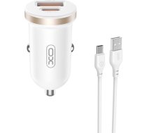 Lādētājs Xo Xo Lādētājs Automašīnas Cc56 Pd 30w Qc 1x Usb 1x Usb-c Balta + Kabelis Usb - Usb-c