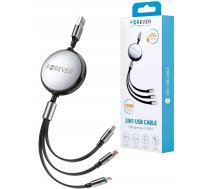 Forever Kabelis 3in1 Usb - Lightning + 2x Usb-c 1,2 M 100w Melns