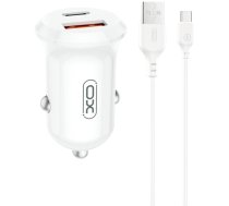 Xo Lādētājs Automašīnas Cc69 Pd 30w Qc 1x Usb 1x Usb-c Balta + Kabelis Usb - Usb-c